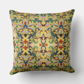 Retro Vintag Gelbe Minton Tile Botanisch Kissen (Rückseite)