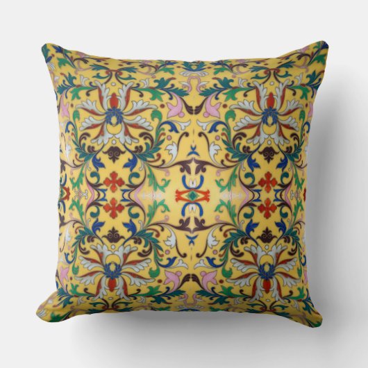 Retro Vintag Gelbe Minton Tile Botanisch Kissen (Vorderseite)