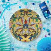 Retro Vintag Gelbe Minton Tile Botanisch Pappteller (Party)