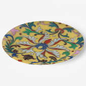 Retro Vintag Gelbe Minton Tile Botanisch Pappteller (Schrägansicht)