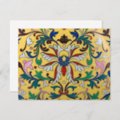 Retro Vintag Gelbe Minton Tile Botanisch RSVP Karte (Vorne/Hinten)