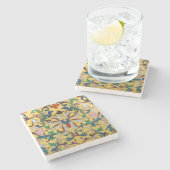 Retro Vintag Gelbe Minton Tile Botanisch Steinuntersetzer (Seitenansicht)