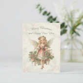 Retro Vintag Girl Angel Christmas Holly Postkarte (Stehend Vorderseite)