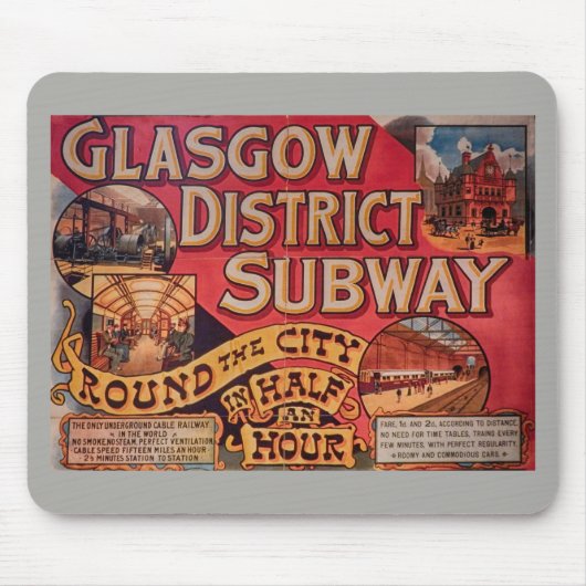 Retro Vintag Glasgow City Subway Poster Glasgow Mousepad (Vorne)