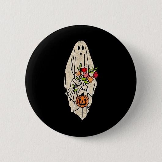 Retro Vintag Gnoovy Halloween Blume Ghost Pumpki Button (Vorderseite)