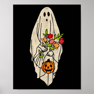 Retro Vintag Gnoovy Halloween Blume Ghost Pumpki Poster