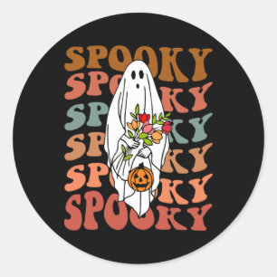 Retro Vintag Gnoovy Halloween Spooky Blume Ghost Runder Aufkleber