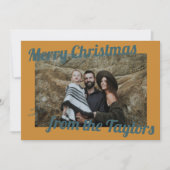 Retro Vintag Golden & Blue Foto Weihnachten (Vorderseite)