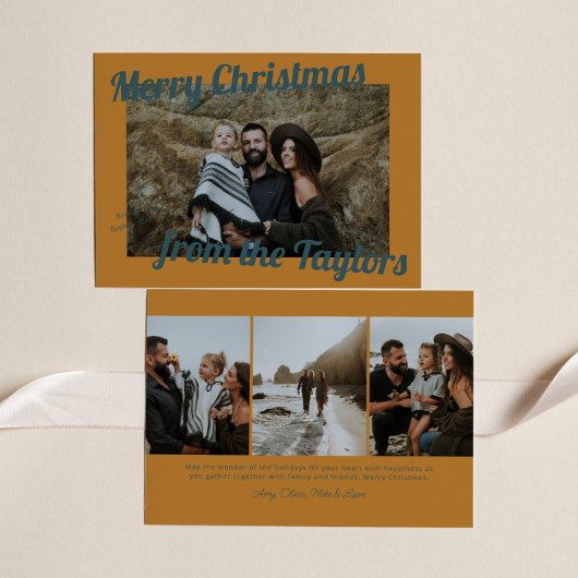 Retro Vintag Golden & Blue Foto Weihnachten