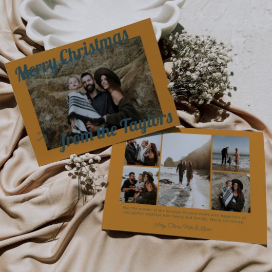 Retro Vintag Golden & Blue Foto Weihnachten