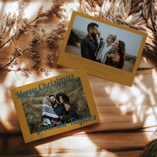 Retro Vintag Golden & Blue Foto Weihnachten