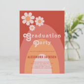Retro Vintag Graduate Party Peach Daisy Einladung (Stehend Vorderseite)
