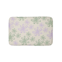 Retro Vintag Green Lila Small Blume Muster Badematte
