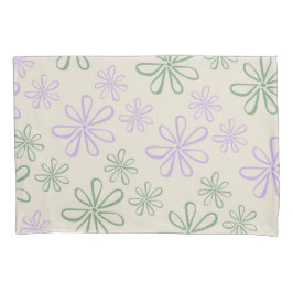 Retro Vintag Green Lila Small Blume Muster Kissenbezug