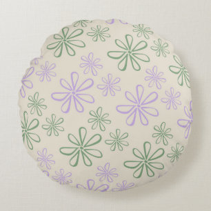 Retro Vintag Green Lila Small Blume Muster Rundes Kissen
