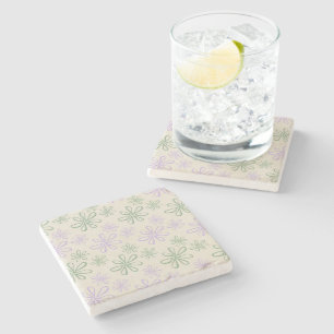 Retro Vintag Green Lila Small Blume Muster Steinuntersetzer