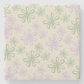 Retro Vintag Green Lila Small Blume Muster Steinuntersetzer (Vorderseite)
