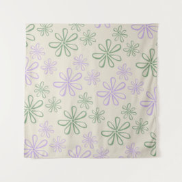 Retro Vintag Green Lila Small Blume Muster Wandteppich