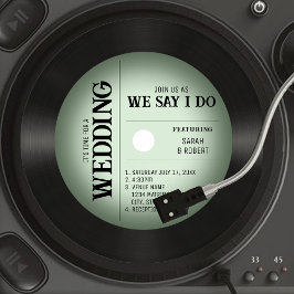 Retro Vintag Green Vignette Vinyl Record Wedding Einladung