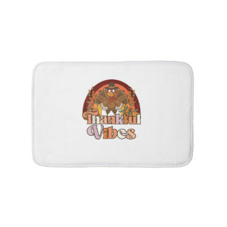 Retro Vintag Groovy Thankful Vibes Türkei Fall Badematte