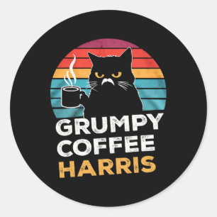Retro Vintag Grumpy Coffee Harris Runder Aufkleber