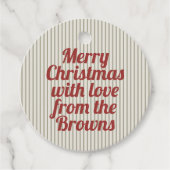 Retro Vintag grüne Streifen Rot Frohe Weihnachten Geschenkanhänger (Vorderseite)