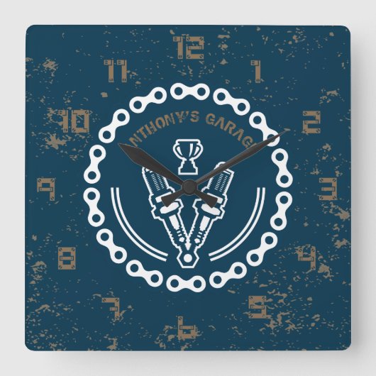 Retro Vintag Grunge Garage Quadratische Wanduhr (Vorderseite)