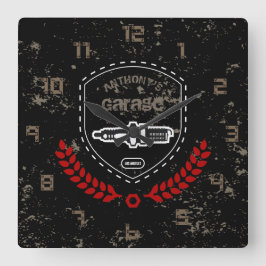 Retro Vintag Grunge Garage Quadratische Wanduhr
