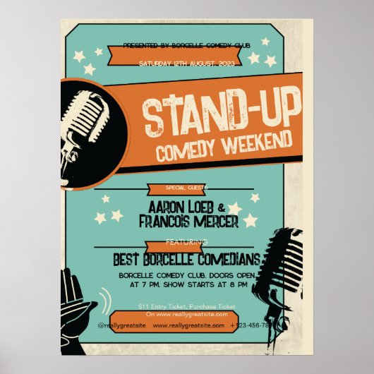 Retro Vintag Grunge Stand Up Comedy Show Poster (Vorne)