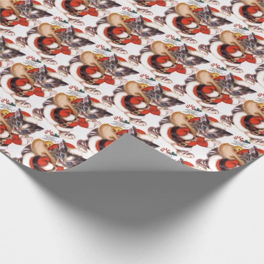 Retro Vintag hallo Weihnachtskatzenkatze gefliest Geschenkpapier (Ecke)