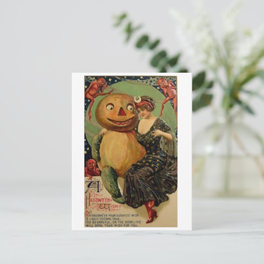 Retro Vintag Halloween Pumpkin Hug Postkarte (Stehend Vorderseite)