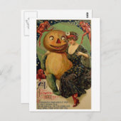 Retro Vintag Halloween Pumpkin Hug Postkarte (Vorne/Hinten)