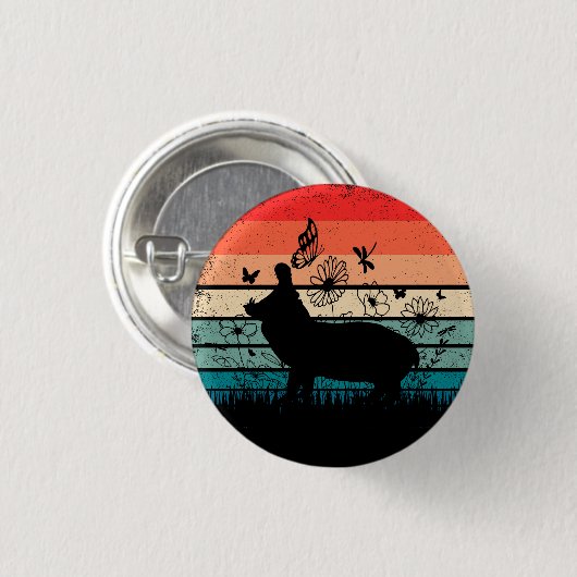 Retro Vintag Hippo Hippopotamus Hippo Lover Button (Vorne & Hinten)