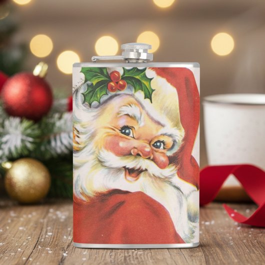 Retro Vintag Holly Jolly Santa Claus Weihnachten Flachmann