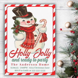 Retro Vintag Holly Jolly Snowman Custom Christmas Einladung