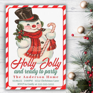Retro Vintag Holly Jolly Snowman Custom Christmas Einladung