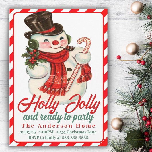 Retro Vintag Holly Jolly Snowman Custom Christmas Einladung