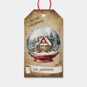 Retro Vintag House in Snow Globe Frohe Weihnachten Geschenkanhänger