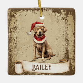 Retro Vintag Hund mit Red Christmas Hat Keramikornament