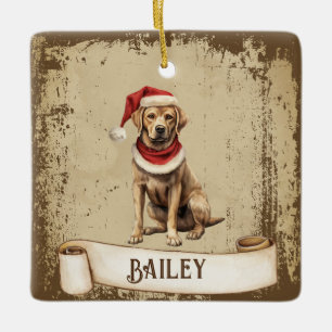 Retro Vintag Hund mit Red Christmas Hat Keramikornament