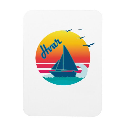Retro Vintag Hvar Sunset, #Hvar Magnet (Vertikal)