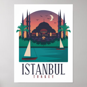 Retro Vintag Istanbul Türkei Skyline Hagia Sophia Poster