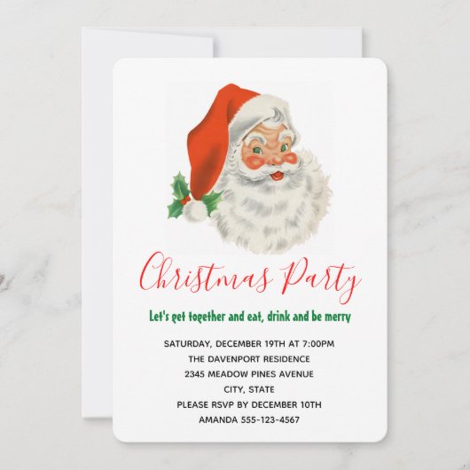 Retro Vintag Jolly Santa Claus Weihnachten Einladung (Vorderseite)