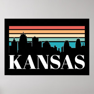Retro Vintag Kansas City Silhouette Skyline Poster