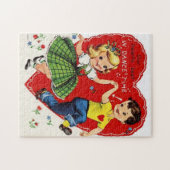 Retro Vintag Kids tanzen Valentinstag Puzzle (Horizontal)