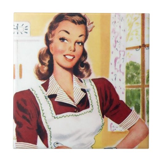 Retro Vintag Kitchen Lady Fliese (Vorderseite)