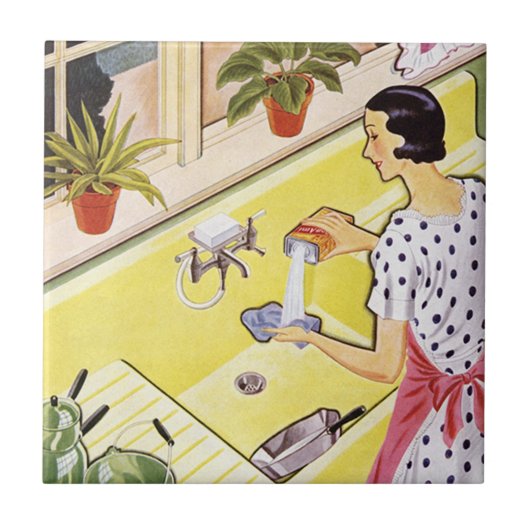 Retro Vintag Kitchen Lady Fliese (Vorderseite)