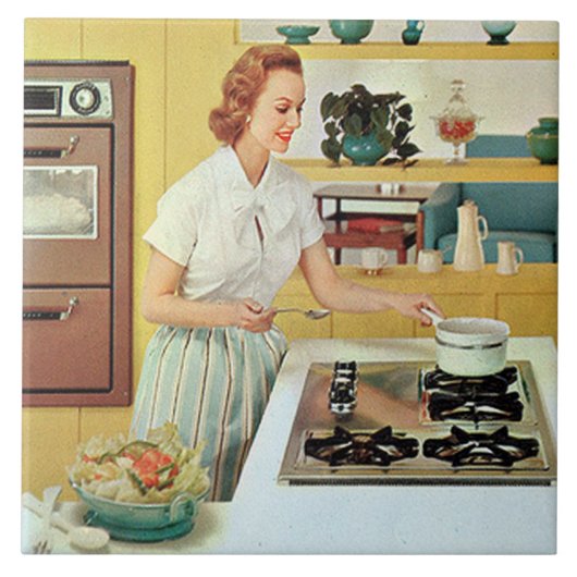 Retro Vintag Kitchen Lady Fliese (Vorderseite)