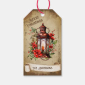 Retro Vintag Lantern Rotes Grün Weihnachten Geschenkanhänger (Vorderseite)