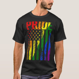 Retro Vintag LGBt Pride American Flag Lesbian Gay T-Shirt